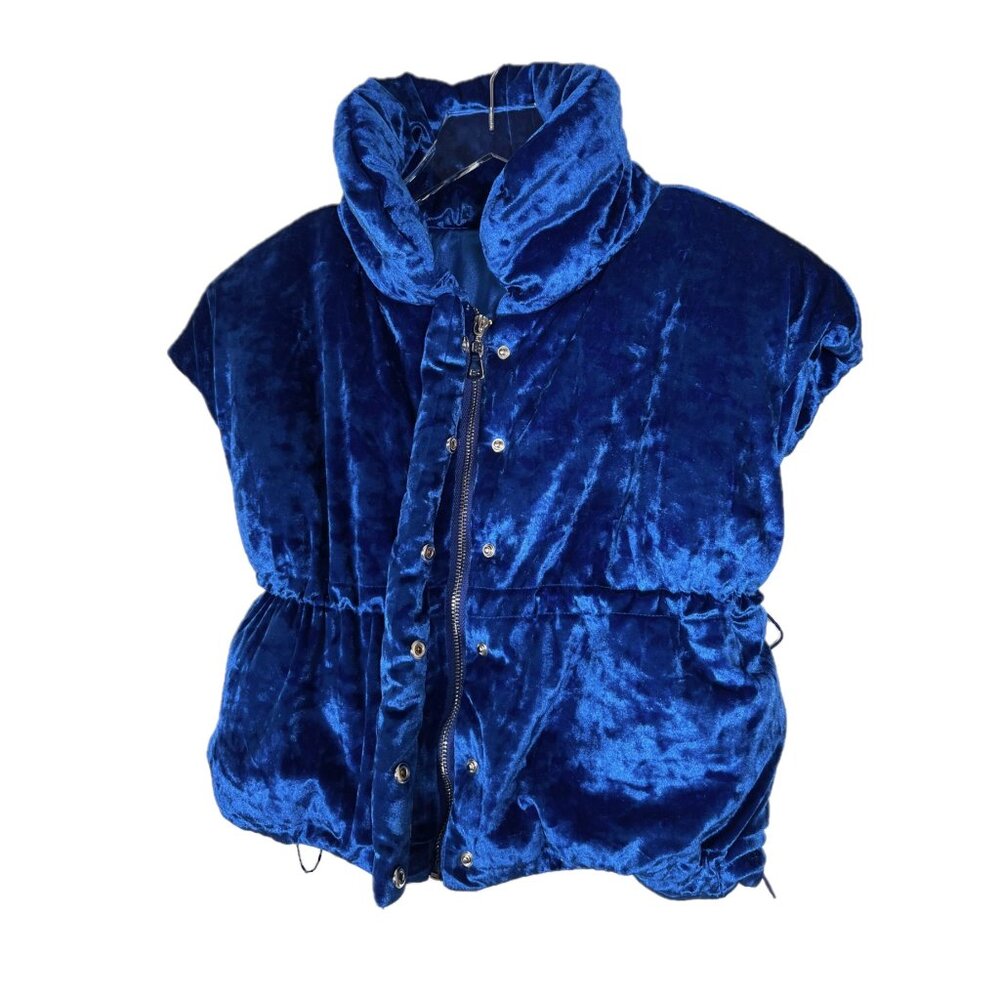 Khela Blue Velvet Puffer Cropped Wave Vest Jacket Size Small - Picture 2 of 8